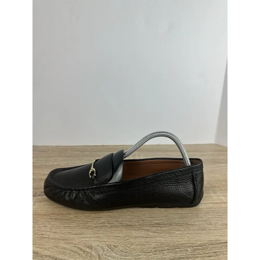 Coach Womens Driving Loafers Black Pebbled Leather Horsebit Moccasins US 8.5B